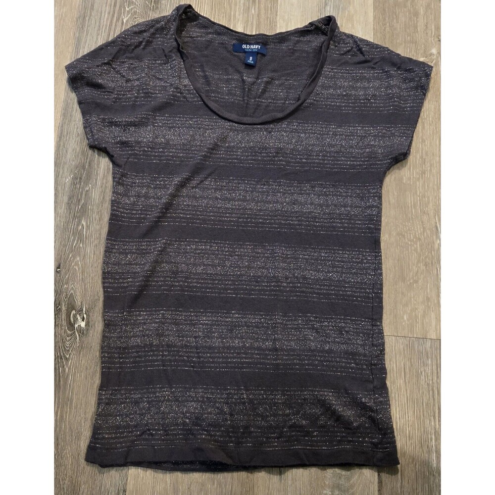 Old Navy Womens Gray Striped‎ Short Sleeve T-shirt Size XS blouse sparkles